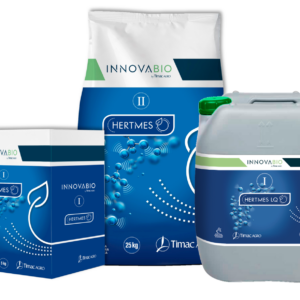 Gama Hertmes de Innovabio by Timac Agro en caja, saco y garrafa