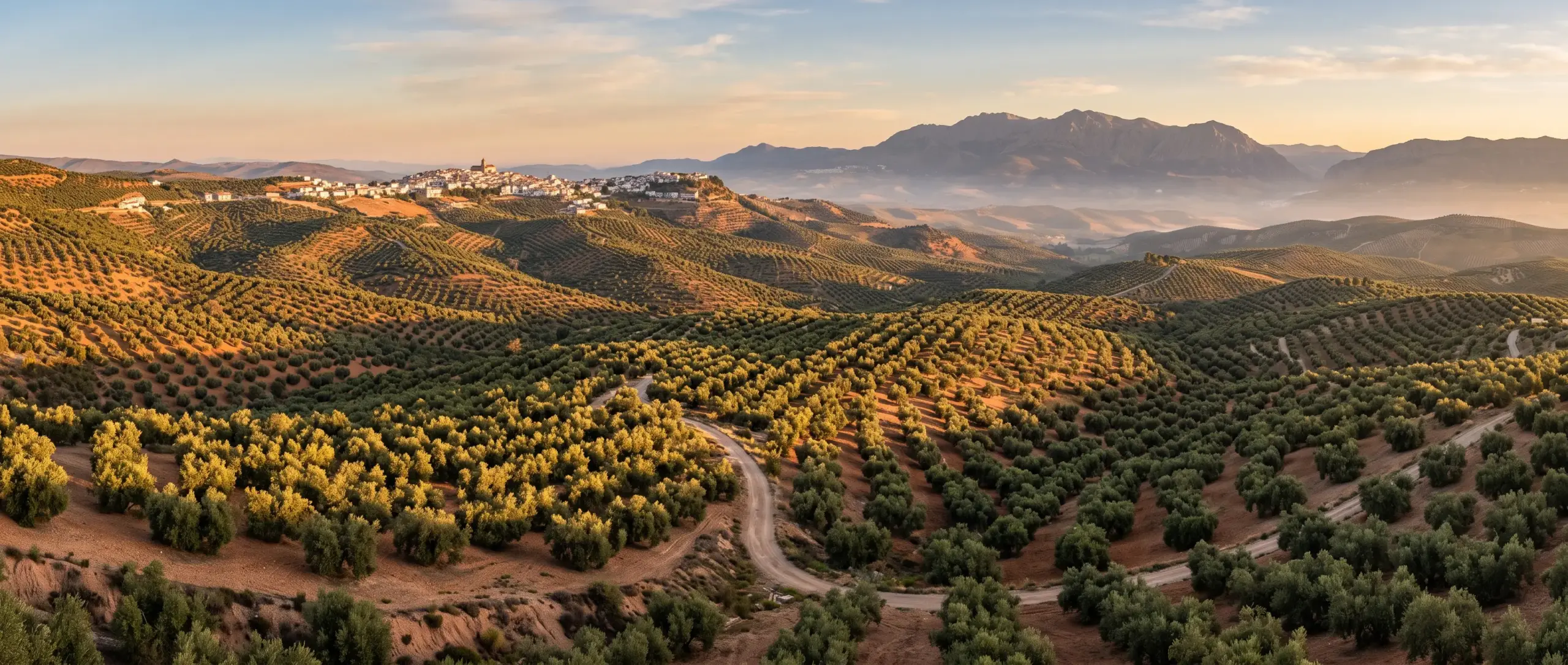 Mar de olivos de Jaén al amanecer, zona de trabajo de Agrotecno Ramos Salinas